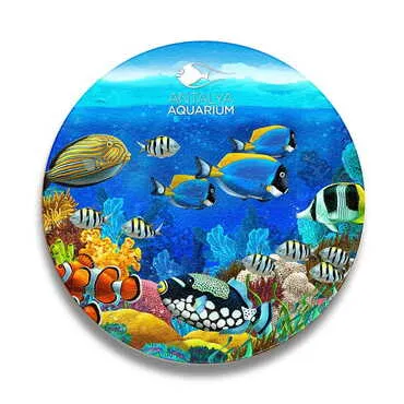 Toptan Aquapark Temalı Ahşap Resimli Bardak Altlığı 100 mm - 4