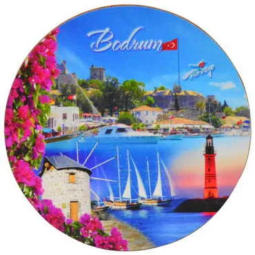 Toptan Bodrum Temalı Ahşap Resimli Bardak Altlığı 100 mm - 8