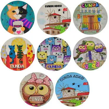 Cunda Themed Wooden Custom Printed Souvenir Coaster 100 mm - 3