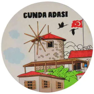 Cunda Themed Wooden Custom Printed Souvenir Coaster 100 mm - 11