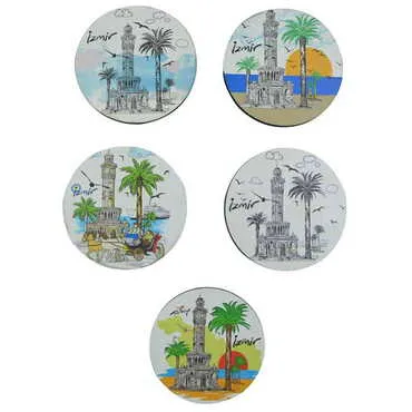 Izmir Themed Wooden Custom Printed Souvenir Coaster 100 mm - 3