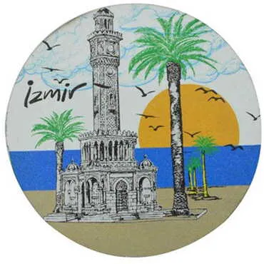 Izmir Themed Wooden Custom Printed Souvenir Coaster 100 mm - 7