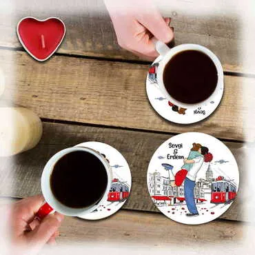Sweetheart Themed Wooden Custom Printed Souvenir Coaster 100 mm - 4