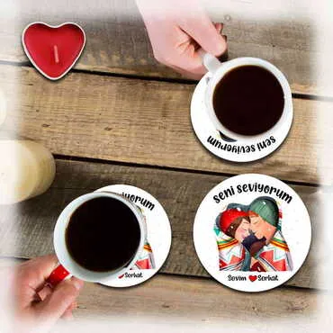 Sweetheart Themed Wooden Custom Printed Souvenir Coaster 100 mm - 5