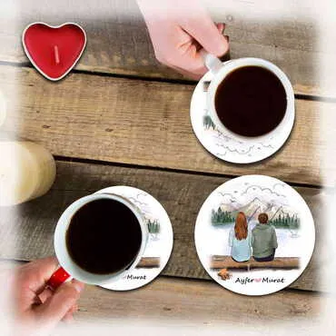 Sweetheart Themed Wooden Custom Printed Souvenir Coaster 100 mm - 6