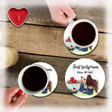 Sweetheart Themed Wooden Custom Printed Souvenir Coaster 100 mm - 8