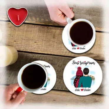 Sweetheart Themed Wooden Custom Printed Souvenir Coaster 100 mm - 9