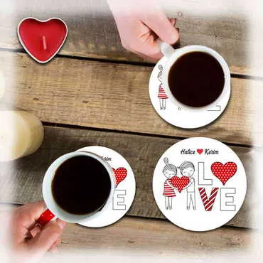 Sweetheart Themed Wooden Custom Printed Souvenir Coaster 100 mm - 10