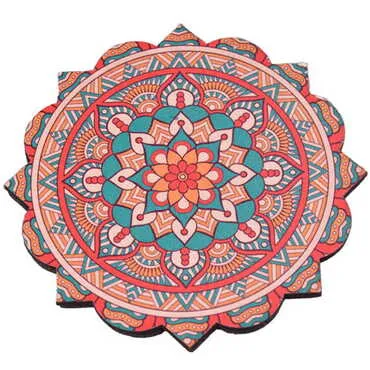 Toptan Mandala Temalı Ahşap İkili Resimli Bardak Altlığı 90 mm - 6