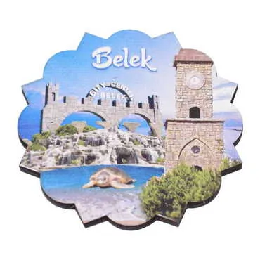 Toptan Belek Temalı Dörtlü Ahşap Resimli Bardak Altlığı 90 mm - 4