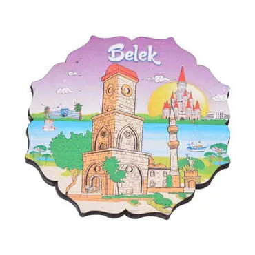 Toptan Belek Temalı Dörtlü Ahşap Resimli Bardak Altlığı 90 mm - 6