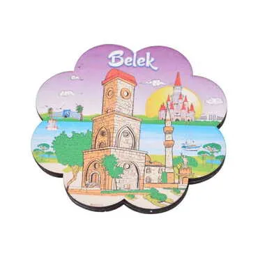 Toptan Belek Temalı Dörtlü Ahşap Resimli Bardak Altlığı 90 mm - 7