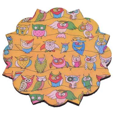 Owl Themed Wooden Customised Souvenir Coaster Set of 4 pcs 90 mm - 4