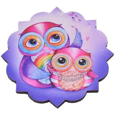 Owl Themed Wooden Customised Souvenir Coaster Set of 4 pcs 90 mm - 7
