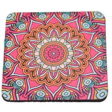 Toptan Mandala Temalı Dörtlü Ahşap Resimli Bardak Altlığı 90 mm - 3