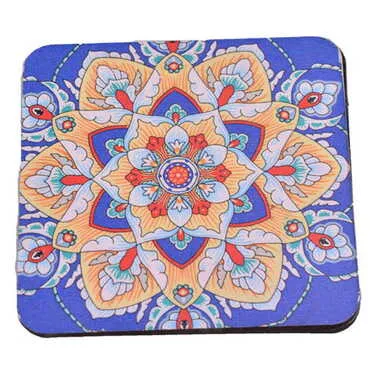 Toptan Mandala Temalı Dörtlü Ahşap Resimli Bardak Altlığı 90 mm - 4