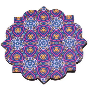 Toptan Mandala Temalı Dörtlü Ahşap Resimli Bardak Altlığı 90 mm - 5