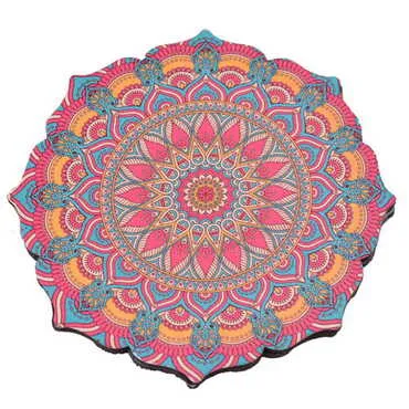 Toptan Mandala Temalı Dörtlü Ahşap Resimli Bardak Altlığı 90 mm - 7