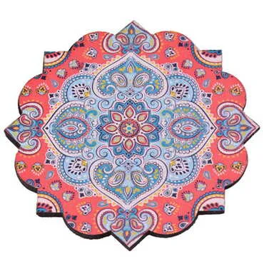 Toptan Mandala Temalı Dörtlü Ahşap Resimli Bardak Altlığı 90 mm - 8
