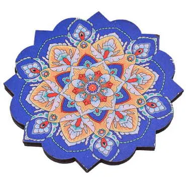 Toptan Mandala Temalı Dörtlü Ahşap Resimli Bardak Altlığı 90 mm - 9
