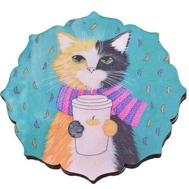 Cat Themed Wooden Customised Souvenir Coaster 90mm - 9