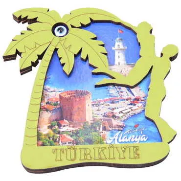 Alanya Themed Wooden Cute Animals Souvenşr Fridge Magnet Serie C 90x120 mm - 18