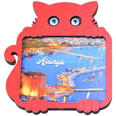 Alanya Themed Wooden Cute Animals Souvenşr Fridge Magnet Serie C 90x120 mm - 37