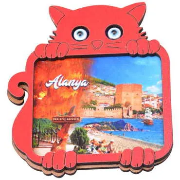 Alanya Themed Wooden Cute Animals Souvenşr Fridge Magnet Serie C 90x120 mm - 38