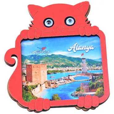 Alanya Themed Wooden Cute Animals Souvenşr Fridge Magnet Serie C 90x120 mm - 40