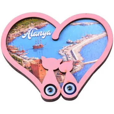 Alanya Themed Wooden Cute Animals Souvenşr Fridge Magnet Serie C 90x120 mm - 68