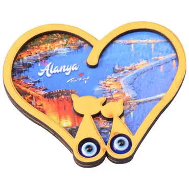 Alanya Themed Wooden Cute Animals Souvenşr Fridge Magnet Serie C 90x120 mm - 70