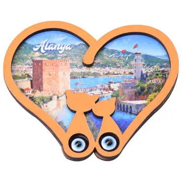 Alanya Themed Wooden Cute Animals Souvenşr Fridge Magnet Serie C 90x120 mm - 71