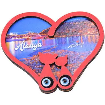 Alanya Themed Wooden Cute Animals Souvenşr Fridge Magnet Serie C 90x120 mm - 73