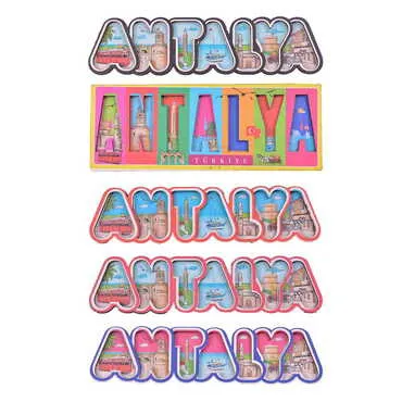 Antalya Themed Wooden UV Printed City Name Letter Fridge Magnet - 2