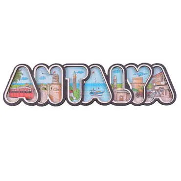 Antalya Themed Wooden UV Printed City Name Letter Fridge Magnet - 4