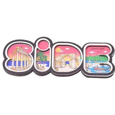 Side Themed Wooden UV Printed City Name Letter Fridge Magnet - 7