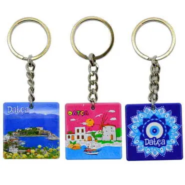 Datca Themed Customised Uv Printed Plastic Base Round Keyring 40x108 mm - 2
