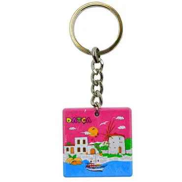 Datca Themed Customised Uv Printed Plastic Base Round Keyring 40x108 mm - 3