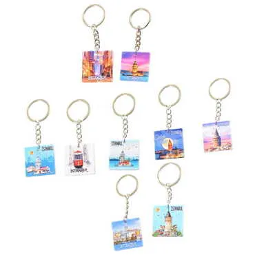 Istanbul Themed Customised Uv Printed Plastic Base Round Keyring 40x108 mm - 23
