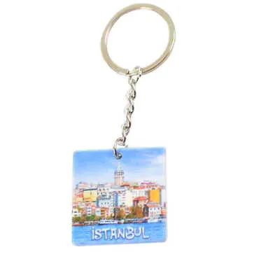 Istanbul Themed Customised Uv Printed Plastic Base Round Keyring 40x108 mm - 14