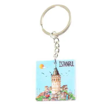Istanbul Themed Customised Uv Printed Plastic Base Round Keyring 40x108 mm - 15