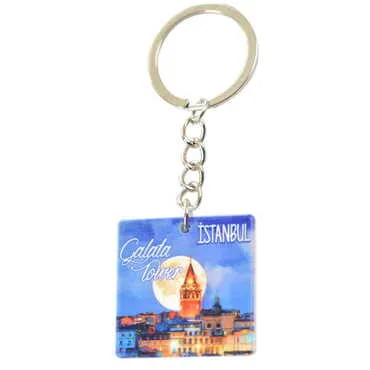 Istanbul Themed Customised Uv Printed Plastic Base Round Keyring 40x108 mm - 16