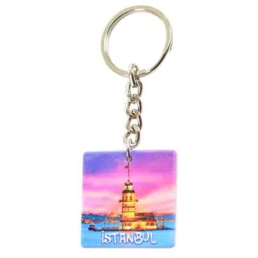 Istanbul Themed Customised Uv Printed Plastic Base Round Keyring 40x108 mm - 17
