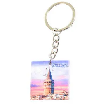 Istanbul Themed Customised Uv Printed Plastic Base Round Keyring 40x108 mm - 18