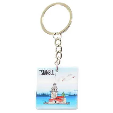 Istanbul Themed Customised Uv Printed Plastic Base Round Keyring 40x108 mm - 19