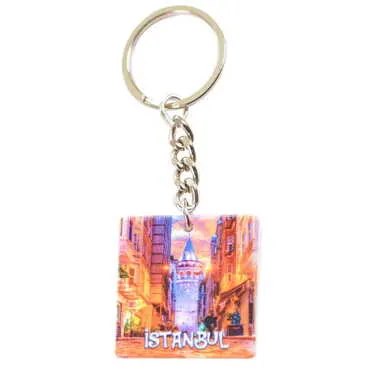 Istanbul Themed Customised Uv Printed Plastic Base Round Keyring 40x108 mm - 20
