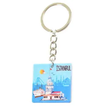 Istanbul Themed Customised Uv Printed Plastic Base Round Keyring 40x108 mm - 21