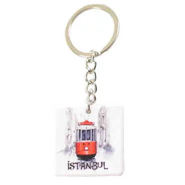 Istanbul Themed Customised Uv Printed Plastic Base Round Keyring 40x108 mm - 22