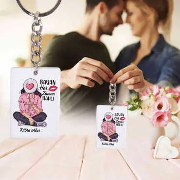 Sweetheart Themed Customised UV Printed Plastic Base Rectangle Keyring 31x106 mm - 2
