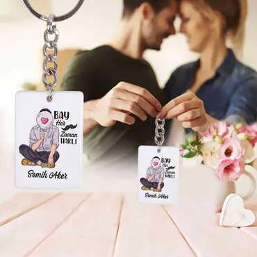 Sweetheart Themed Customised UV Printed Plastic Base Rectangle Keyring 31x106 mm - 3